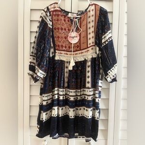 Hayden Los Angeles NWT Women's Boho Dress / Tunic Top Size Small 3/4 Sleeve